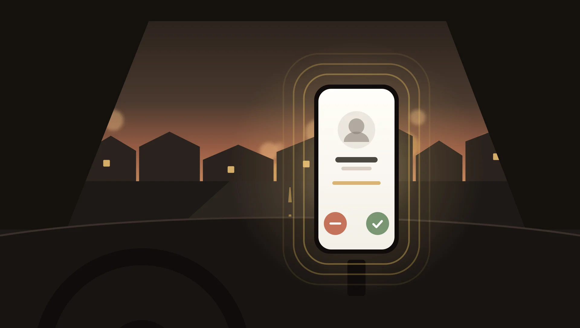 Phone ringing on a dashboard at night
