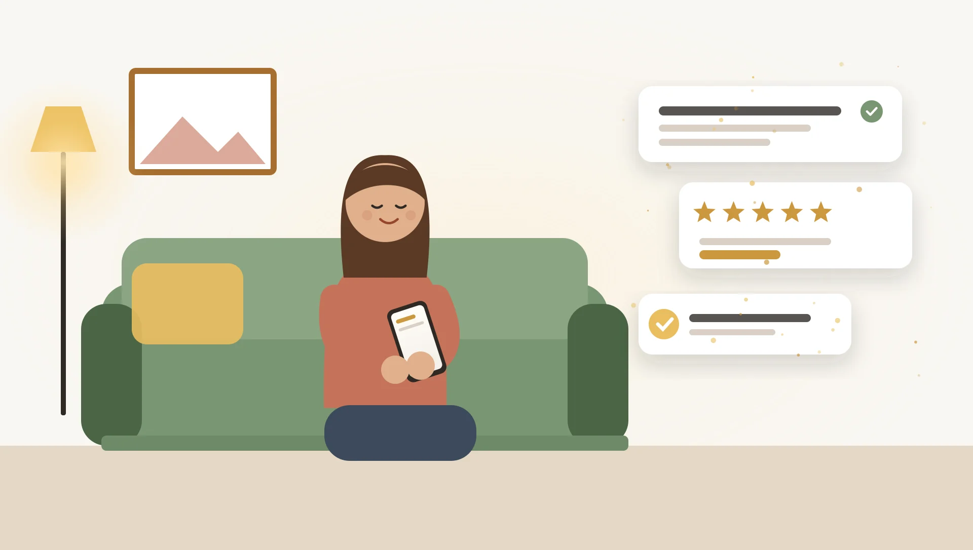 Happy homeowner reading a text